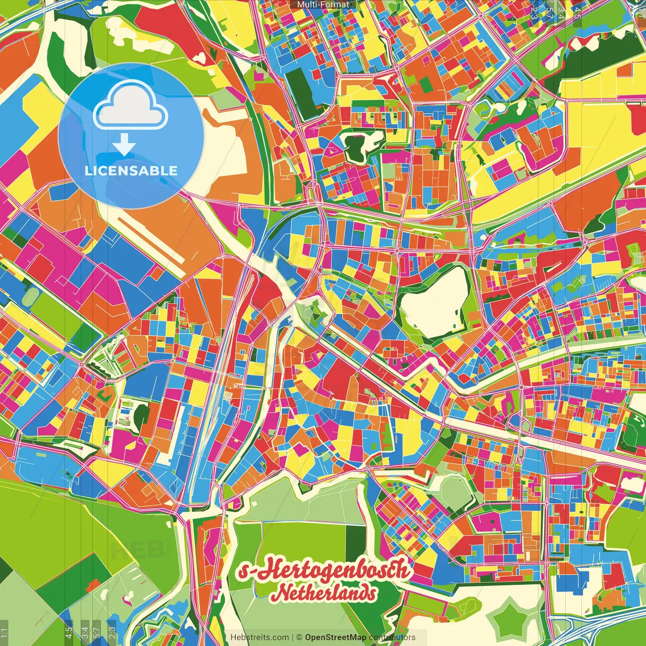 s-Hertogenbosch, North Brabant, Netherlands Crazy Colorful Street Map Poster Template