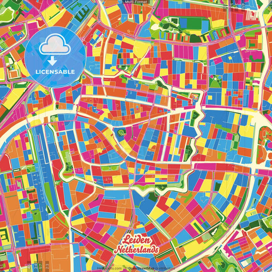 Leiden, South Holland, Netherlands Crazy Colorful Street Map Poster Template