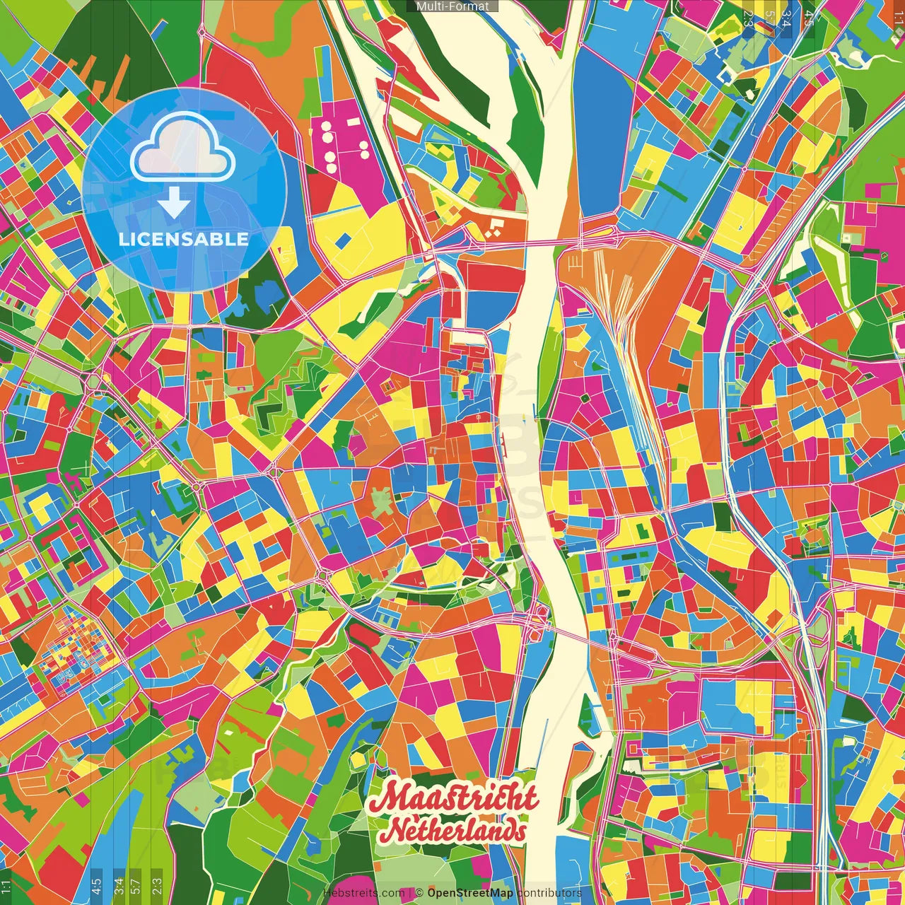 Maastricht, Limburg, Netherlands Crazy Colorful Street Map Poster Template