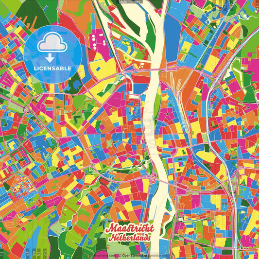 Maastricht, Limburg, Netherlands Crazy Colorful Street Map Poster Template