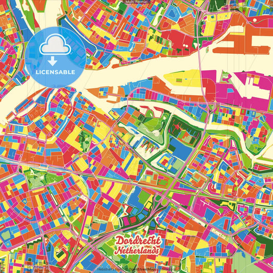 Dordrecht, South Holland, Netherlands Crazy Colorful Street Map Poster Template