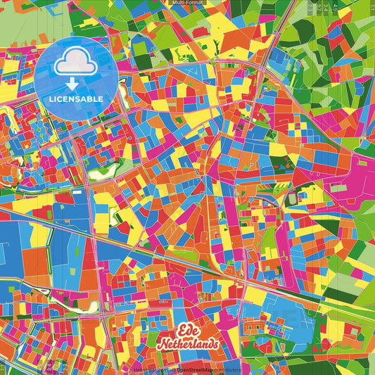 Ede, Gelderland, Netherlands Crazy Colorful Street Map Poster Template