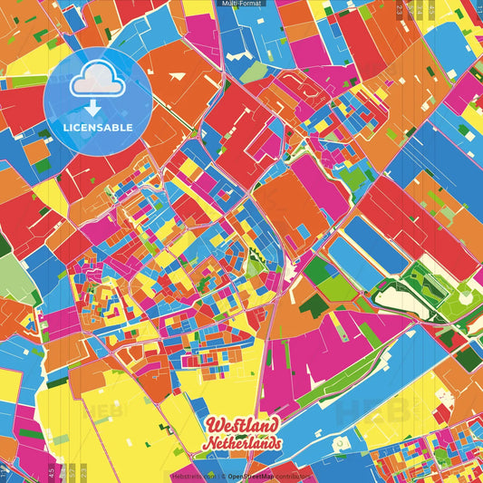 Westland, South Holland, Netherlands Crazy Colorful Street Map Poster Template