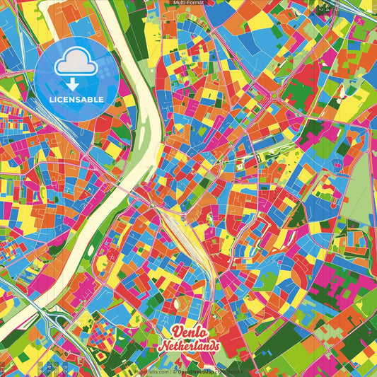 Venlo, Limburg, Netherlands Crazy Colorful Street Map Poster Template