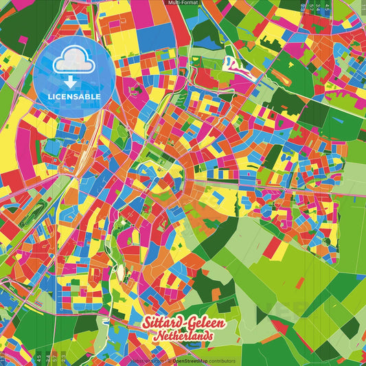 Sittard-Geleen, Limburg, Netherlands Crazy Colorful Street Map Poster Template
