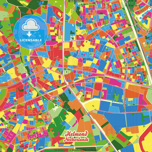 Helmond, North Brabant, Netherlands Crazy Colorful Street Map Poster Template