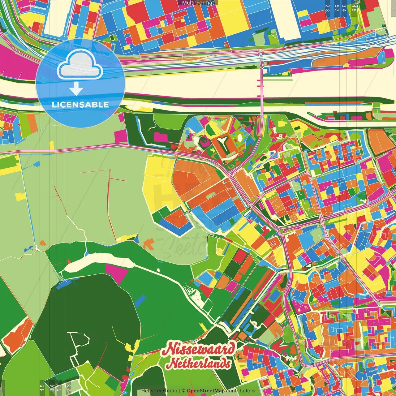 Nissewaard, South Holland, Netherlands Crazy Colorful Street Map Poster Template
