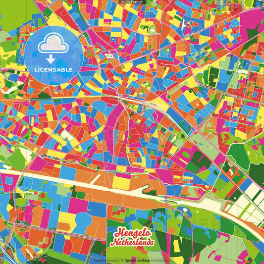 Hengelo, Overijssel, Netherlands Crazy Colorful Street Map Poster Template