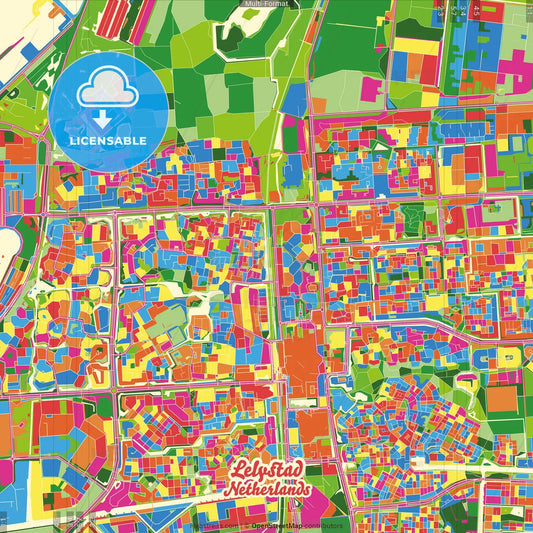 Lelystad, Flevoland, Netherlands Crazy Colorful Street Map Poster Template