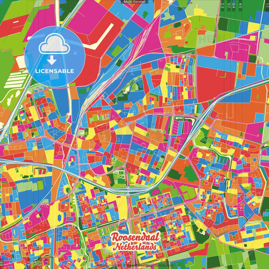 Roosendaal, North Brabant, Netherlands Crazy Colorful Street Map Poster Template