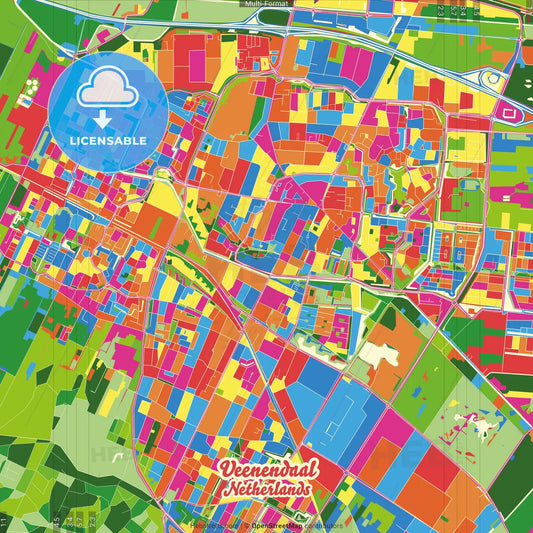 Veenendaal, Utrecht, Netherlands Crazy Colorful Street Map Poster Template