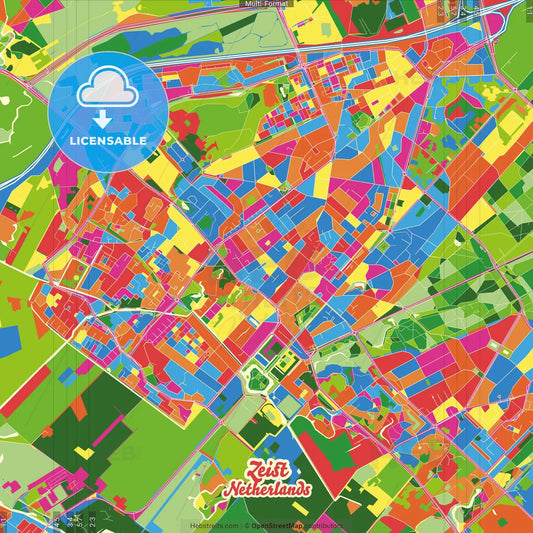 Zeist, Utrecht, Netherlands Crazy Colorful Street Map Poster Template