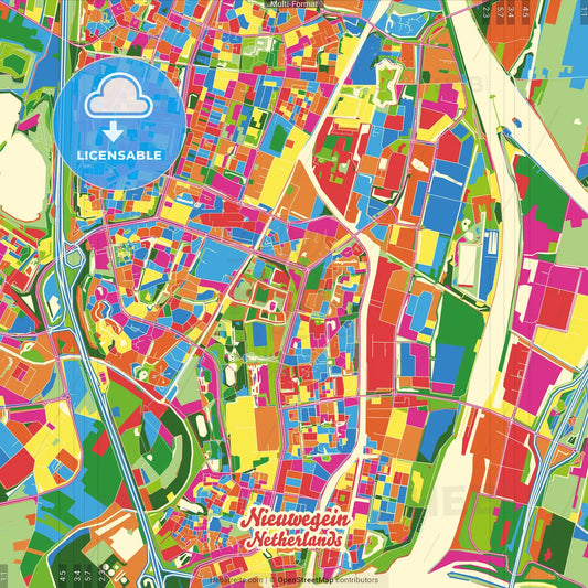 Nieuwegein, Utrecht, Netherlands Crazy Colorful Street Map Poster Template