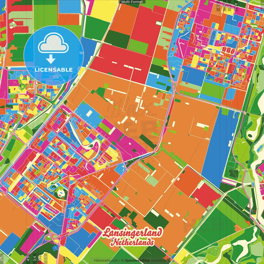 Lansingerland, South Holland, Netherlands Crazy Colorful Street Map Poster Template