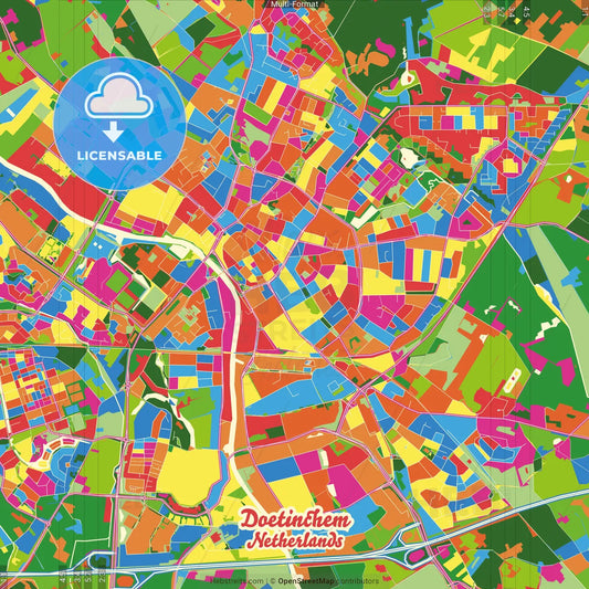 Doetinchem, Gelderland, Netherlands Crazy Colorful Street Map Poster Template