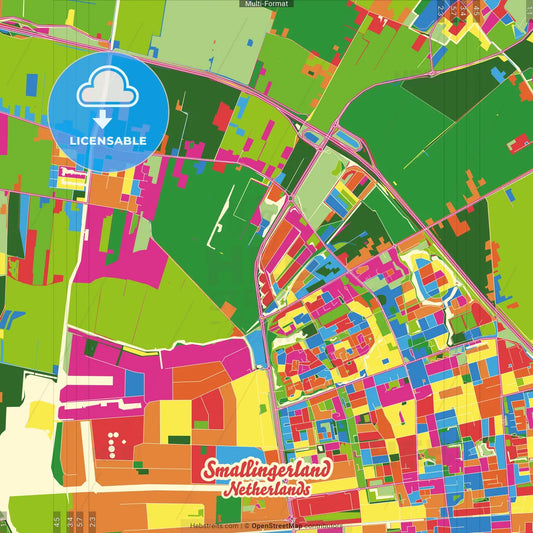 Smallingerland, Friesland, Netherlands Crazy Colorful Street Map Poster Template