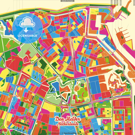 Den Helder, North Holland, Netherlands Crazy Colorful Street Map Poster Template