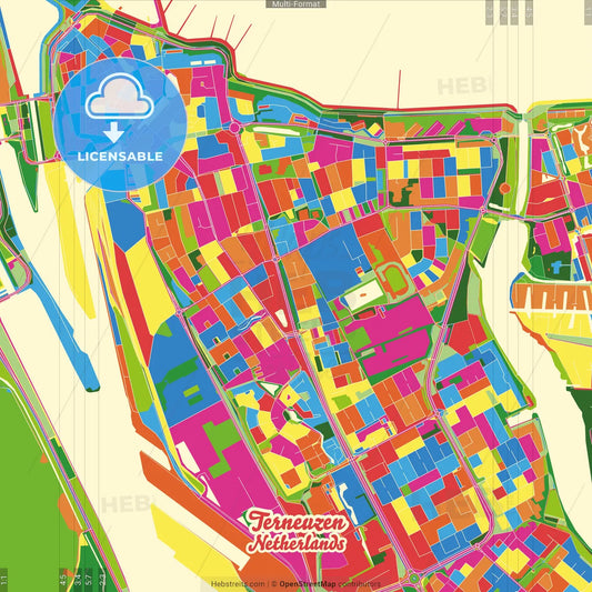 Terneuzen, Zeeland, Netherlands Crazy Colorful Street Map Poster Template