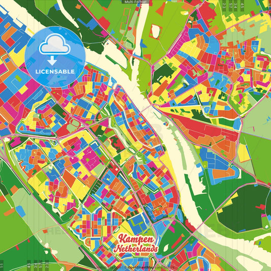 Kampen, Overijssel, Netherlands Crazy Colorful Street Map Poster Template
