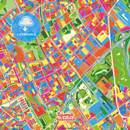 Rijswijk, South Holland, Netherlands Crazy Colorful Street Map Poster Template