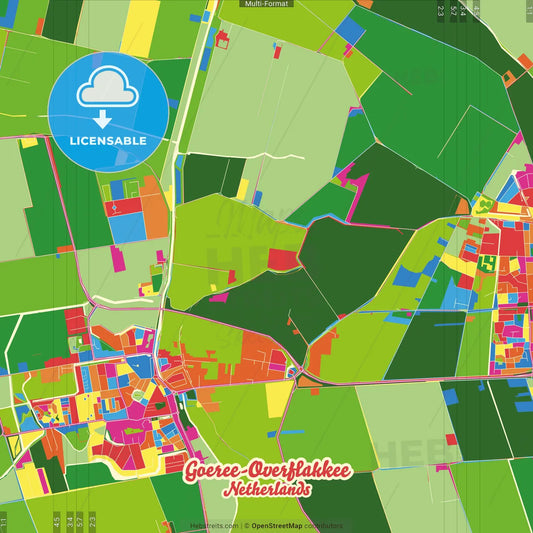 Goeree-Overflakkee, South Holland, Netherlands Crazy Colorful Street Map Poster Template