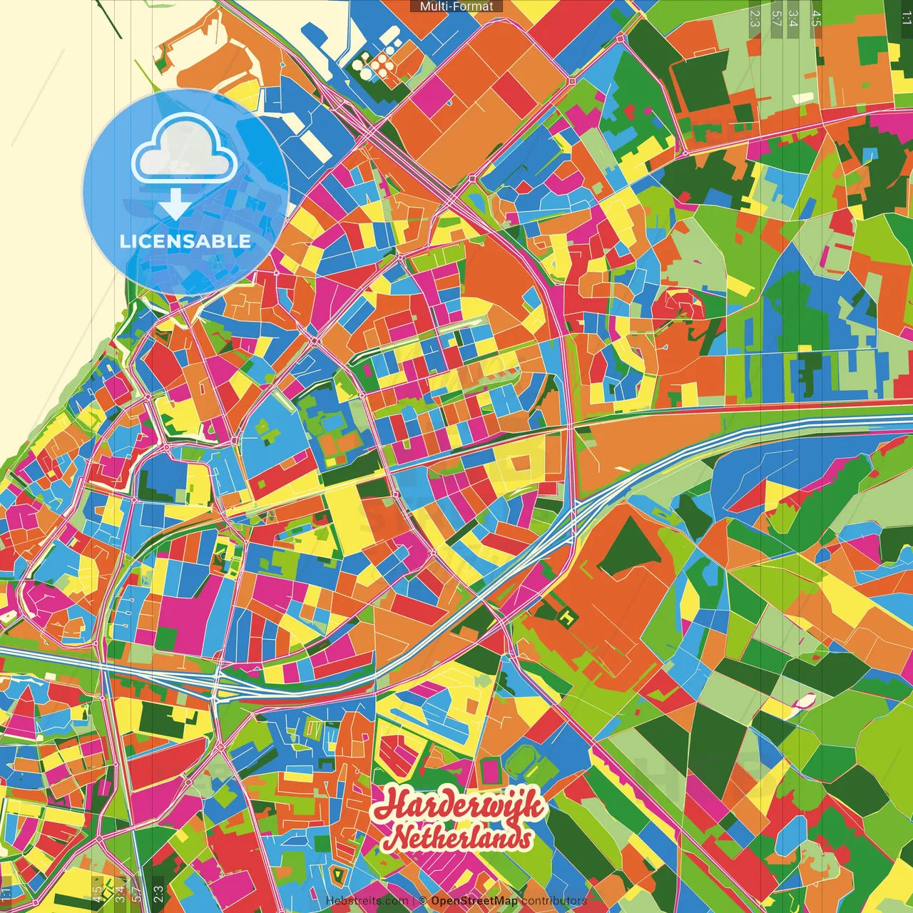 Harderwijk, Gelderland, Netherlands Crazy Colorful Street Map Poster Template
