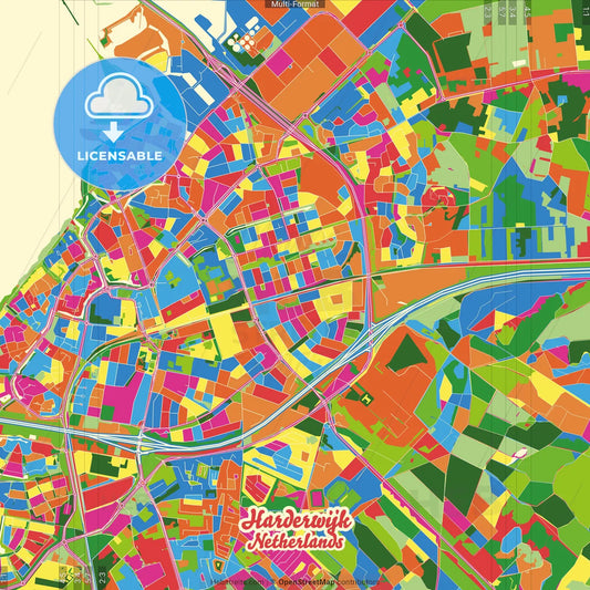 Harderwijk, Gelderland, Netherlands Crazy Colorful Street Map Poster Template