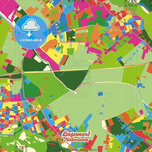 Lingewaard, Gelderland, Netherlands Crazy Colorful Street Map Poster Template