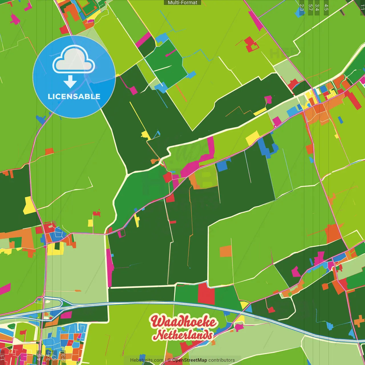 Waadhoeke, Friesland, Netherlands Crazy Colorful Street Map Poster Template
