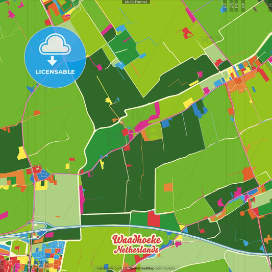 Waadhoeke, Friesland, Netherlands Crazy Colorful Street Map Poster Template