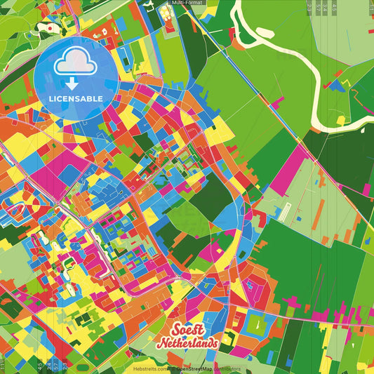 Soest, Utrecht, Netherlands Crazy Colorful Street Map Poster Template