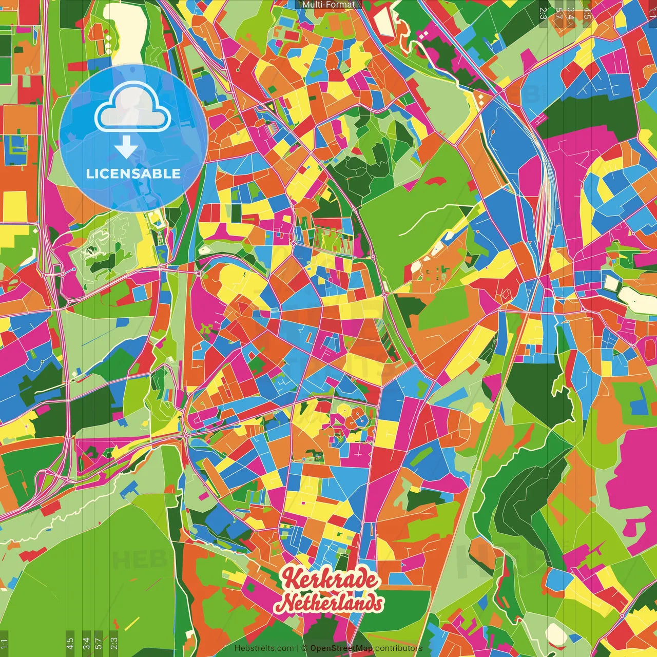 Kerkrade, Limburg, Netherlands Crazy Colorful Street Map Poster Template