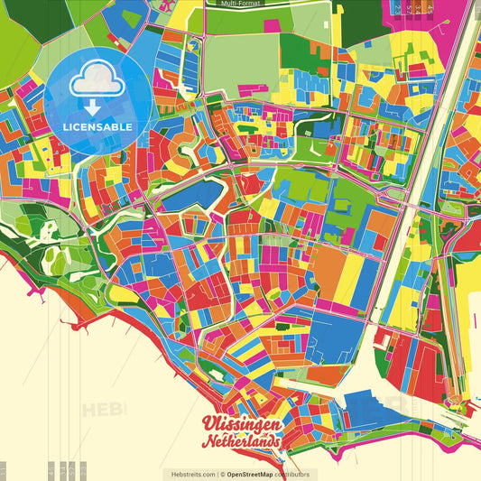 Vlissingen, Zeeland, Netherlands Crazy Colorful Street Map Poster Template