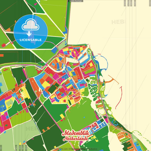 Medemblik, North Holland, Netherlands Crazy Colorful Street Map Poster Template