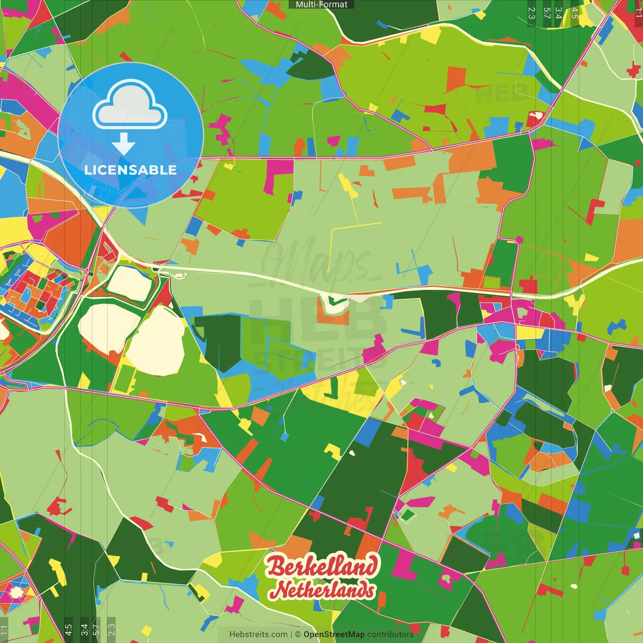 Berkelland, Gelderland, Netherlands Crazy Colorful Street Map Poster Template