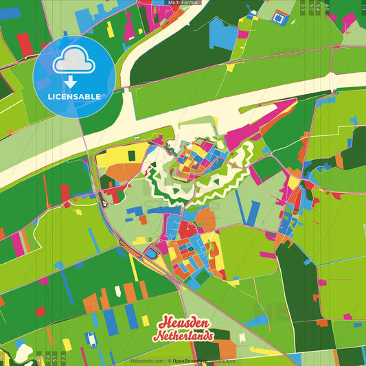 Heusden, North Brabant, Netherlands Crazy Colorful Street Map Poster Template