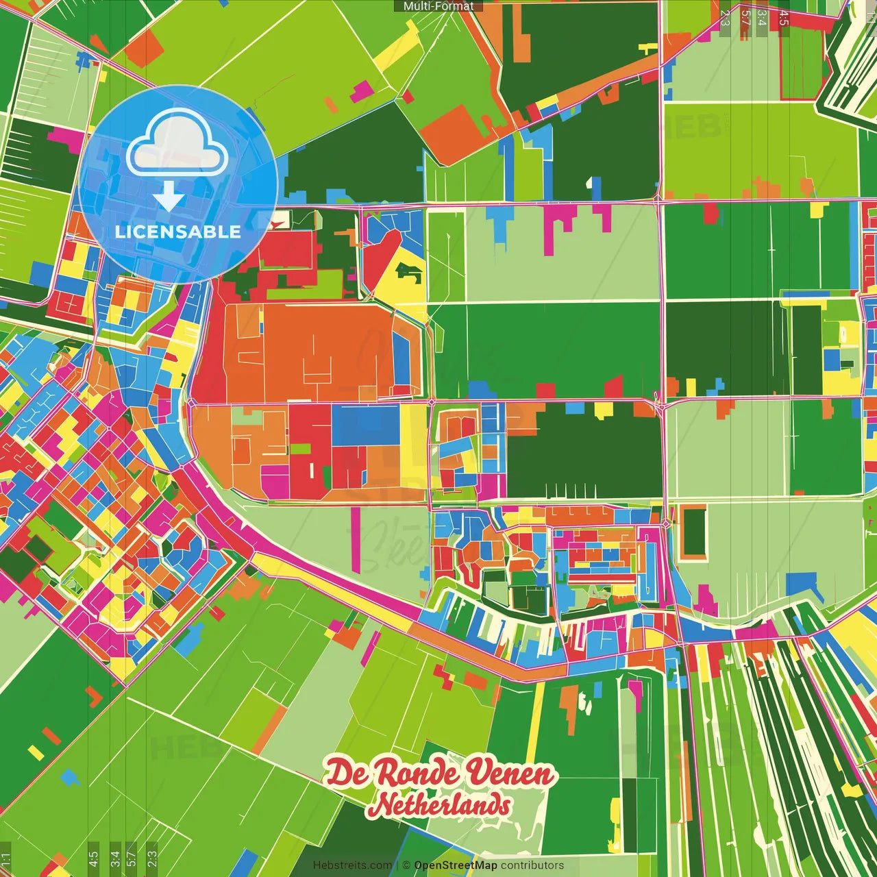 De Ronde Venen, Utrecht, Netherlands Crazy Colorful Street Map Poster Template