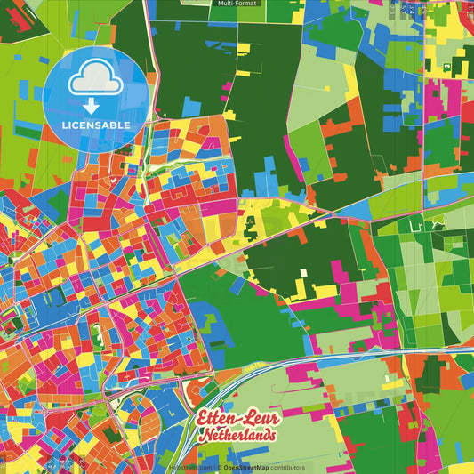 Etten-Leur, North Brabant, Netherlands Crazy Colorful Street Map Poster Template