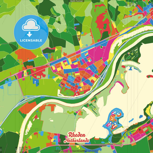 Rheden, Gelderland, Netherlands Crazy Colorful Street Map Poster Template