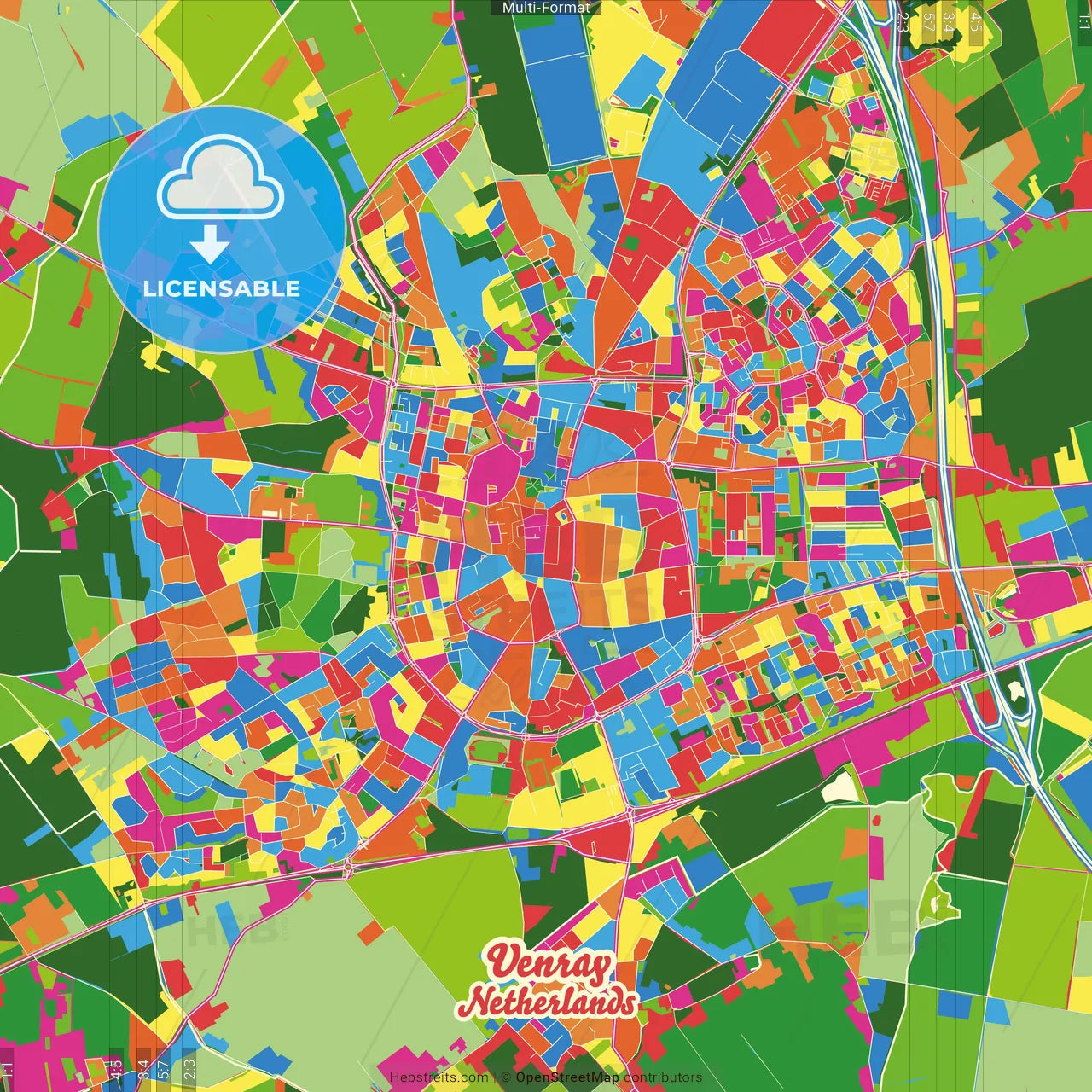 Venray, Limburg, Netherlands Crazy Colorful Street Map Poster Template