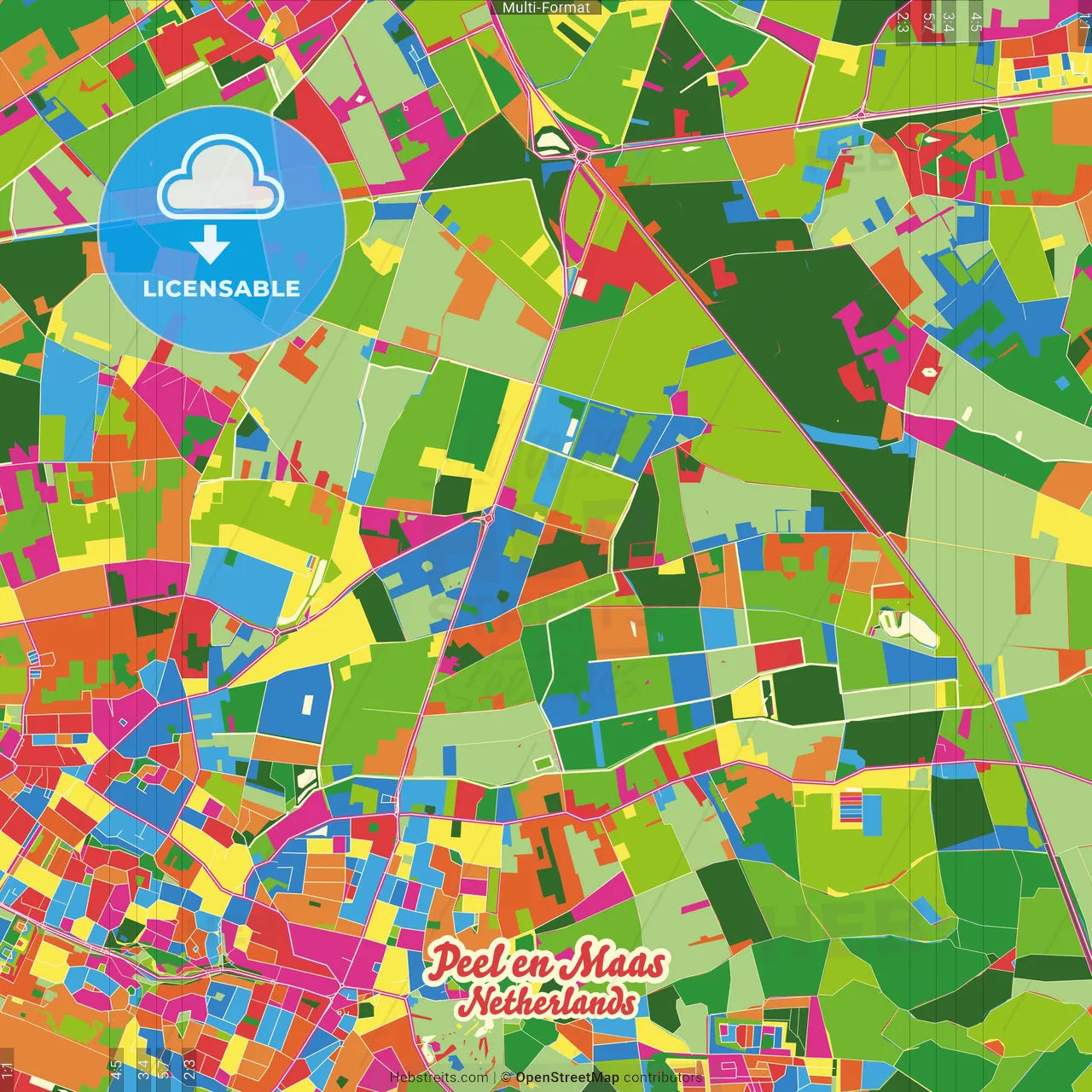 Peel en Maas, Limburg, Netherlands Crazy Colorful Street Map Poster Template