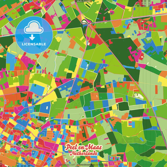 Peel en Maas, Limburg, Netherlands Crazy Colorful Street Map Poster Template