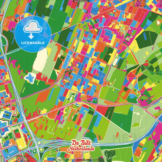 De Bilt, Utrecht, Netherlands Crazy Colorful Street Map Poster Template