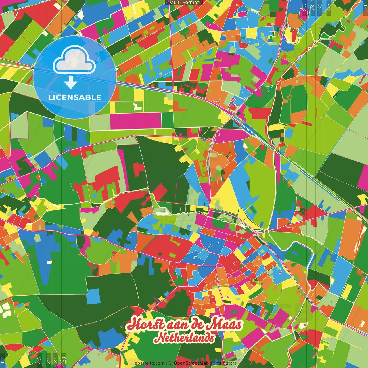 Horst aan de Maas, Limburg, Netherlands Crazy Colorful Street Map Poster Template
