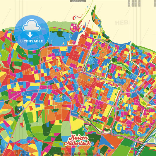 Huizen, North Holland, Netherlands Crazy Colorful Street Map Poster Template
