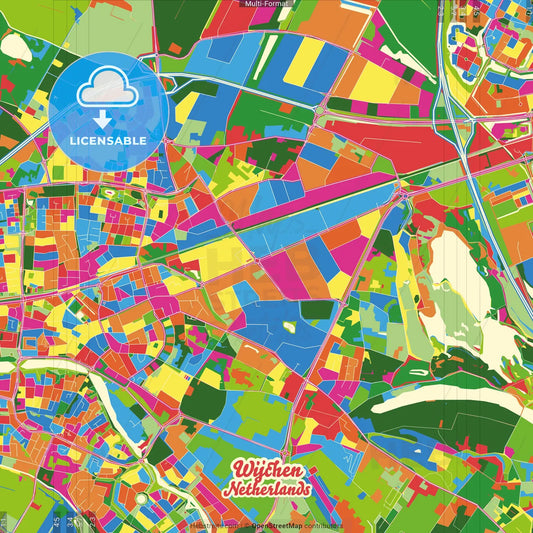 Wijchen, Gelderland, Netherlands Crazy Colorful Street Map Poster Template
