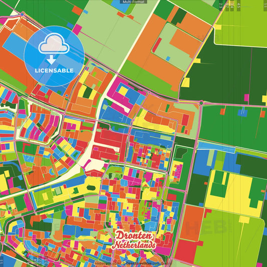 Dronten, Flevoland, Netherlands Crazy Colorful Street Map Poster Template