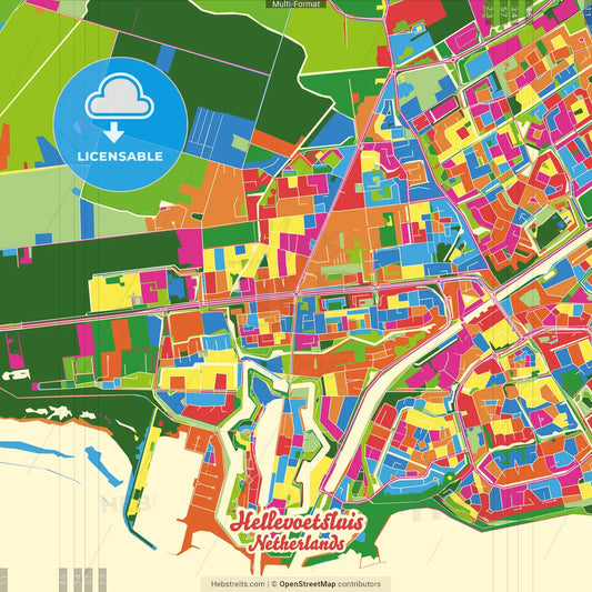 Hellevoetsluis, South Holland, Netherlands Crazy Colorful Street Map Poster Template