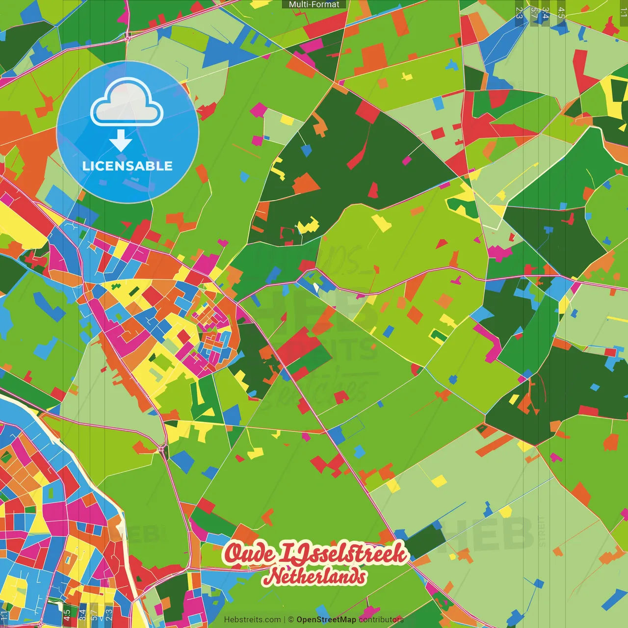 Oude IJsselstreek, Gelderland, Netherlands Crazy Colorful Street Map Poster Template