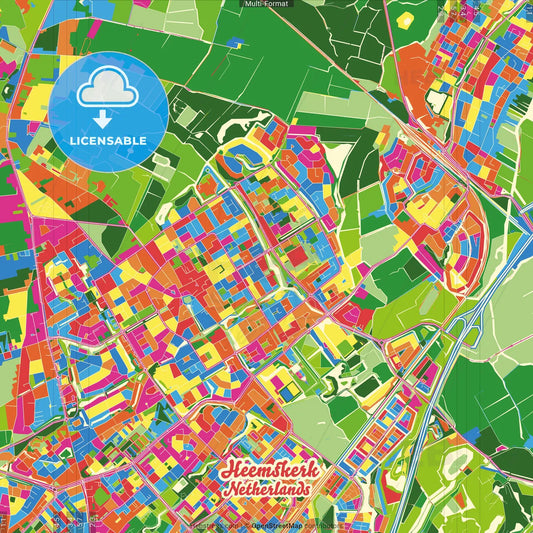 Heemskerk, North Holland, Netherlands Crazy Colorful Street Map Poster Template